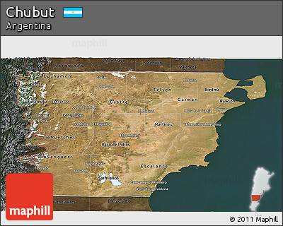 Satellite 3D Map of Chubut, darken