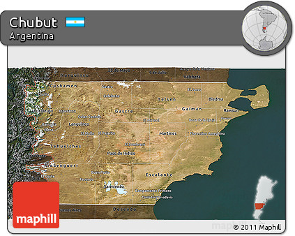 Satellite 3D Map of Chubut, darken