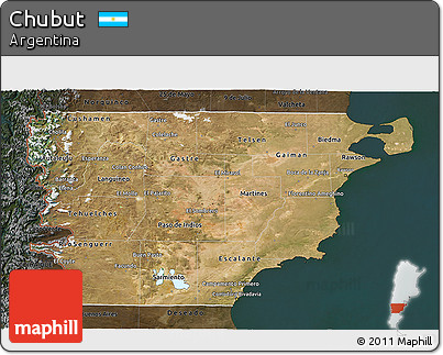 Satellite 3D Map of Chubut, darken