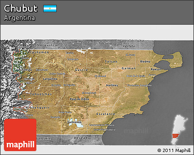 Satellite 3D Map of Chubut, desaturated