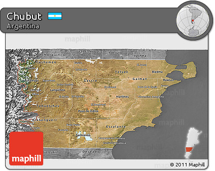 Satellite 3D Map of Chubut, desaturated