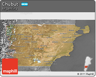 Satellite 3D Map of Chubut, desaturated