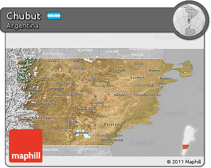 Satellite 3D Map of Chubut, lighten, desaturated