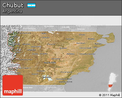 Satellite 3D Map of Chubut, lighten, desaturated