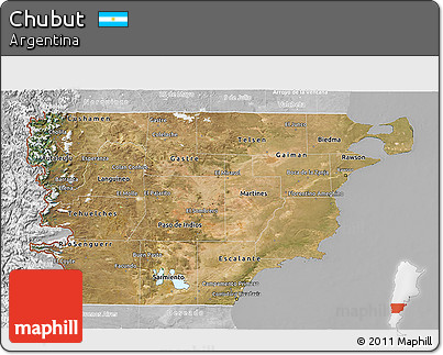 Satellite 3D Map of Chubut, lighten, desaturated
