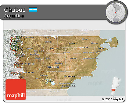 Satellite 3D Map of Chubut, lighten