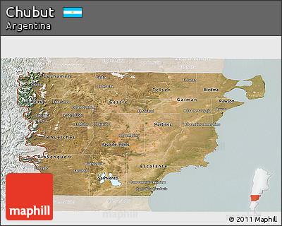 Satellite 3D Map of Chubut, lighten