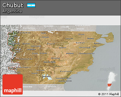 Satellite 3D Map of Chubut, lighten, semi-desaturated