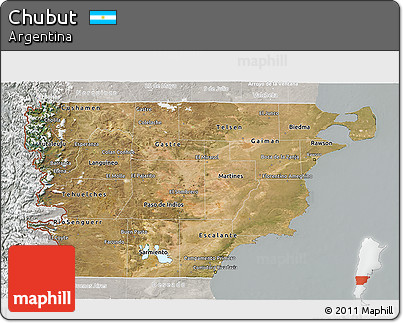 Satellite 3D Map of Chubut, lighten, semi-desaturated
