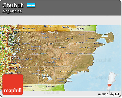 Satellite 3D Map of Chubut, physical outside