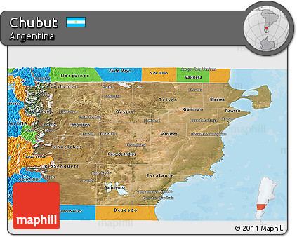 Satellite 3D Map of Chubut, political outside