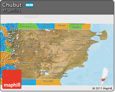 Satellite 3D Map of Chubut, political outside