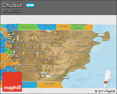 Satellite 3D Map of Chubut, political outside