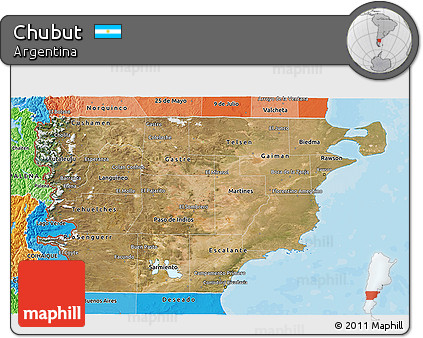 Satellite 3D Map of Chubut, political shades outside