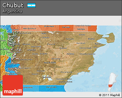 Satellite 3D Map of Chubut, political shades outside