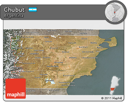 Satellite 3D Map of Chubut, semi-desaturated