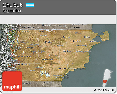 Satellite 3D Map of Chubut, semi-desaturated