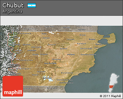 Satellite 3D Map of Chubut, semi-desaturated