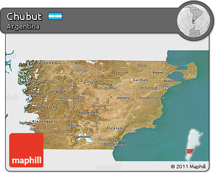 Satellite 3D Map of Chubut, single color outside