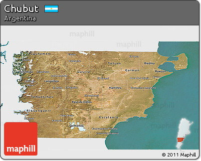 Satellite 3D Map of Chubut, single color outside