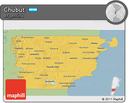 Savanna Style 3D Map of Chubut, single color outside