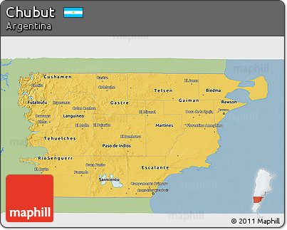 Savanna Style 3D Map of Chubut, single color outside