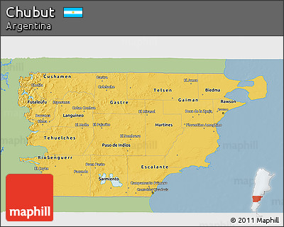 Savanna Style 3D Map of Chubut, single color outside