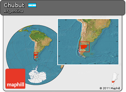 Satellite Location Map of Chubut, within the entire country