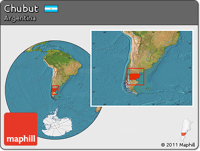 Satellite Location Map of Chubut, within the entire country