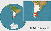 Satellite Location Map of Chubut, highlighted country, within the entire country
