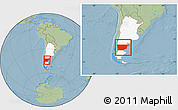 Savanna Style Location Map of Chubut, highlighted country, within the entire country, hill shading