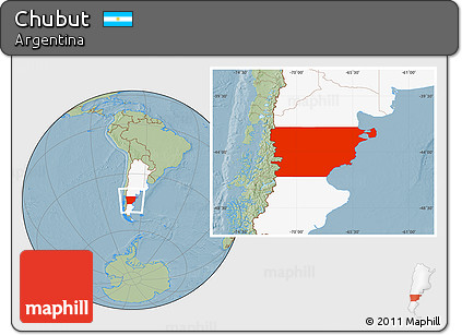 Savanna Style Location Map of Chubut, highlighted country, hill shading
