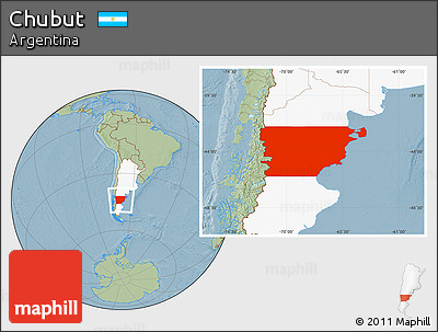 Savanna Style Location Map of Chubut, highlighted country, hill shading