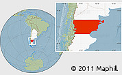 Savanna Style Location Map of Chubut, highlighted country, hill shading