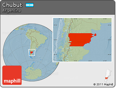 Savanna Style Location Map of Chubut, hill shading
