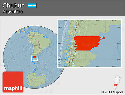 Savanna Style Location Map of Chubut, hill shading