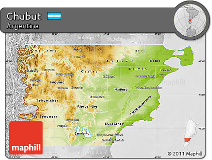 Physical Map of Chubut, lighten, desaturated