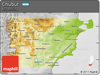 Physical Map of Chubut, lighten, desaturated