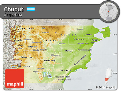 Physical Map of Chubut, lighten, semi-desaturated
