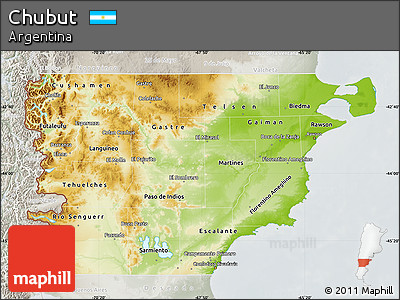 Physical Map of Chubut, lighten, semi-desaturated