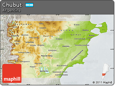 Physical Map of Chubut, lighten, semi-desaturated