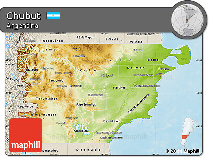 Physical Map of Chubut, shaded relief outside