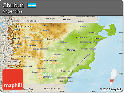 Physical Map of Chubut, shaded relief outside
