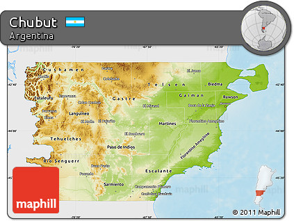 Physical Map of Chubut, single color outside