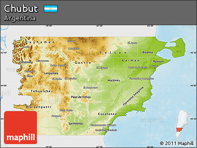 Physical Map of Chubut, single color outside