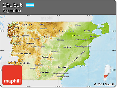 Physical Map of Chubut, single color outside