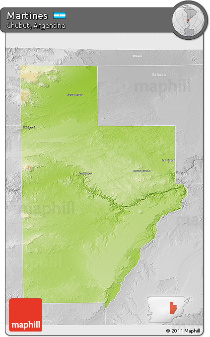 Physical 3D Map of Martines, lighten, desaturated