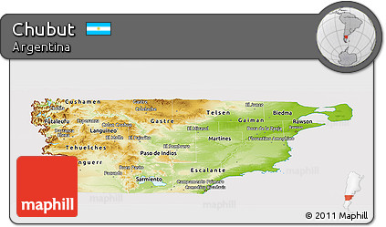 Physical Panoramic Map of Chubut, cropped outside