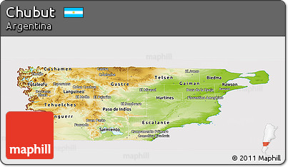 Physical Panoramic Map of Chubut, cropped outside
