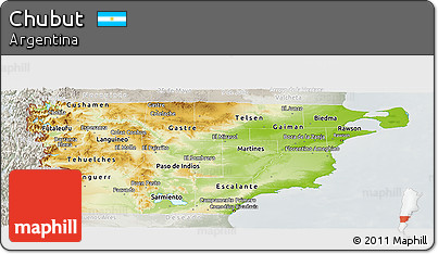 Physical Panoramic Map of Chubut, lighten, semi-desaturated